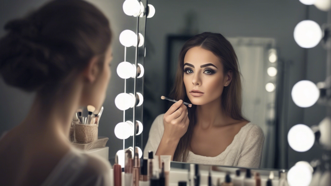 pretty girl looking in mirror