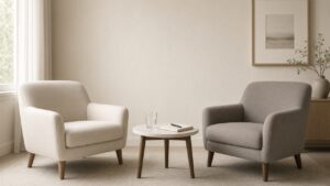 Janjua Facial Surgery Homepage 18 Two empty armchairs facing each other in a softly lit consultation room, suggesting honest conversation at Janjua Facial Surgery in Bedminster, NJ